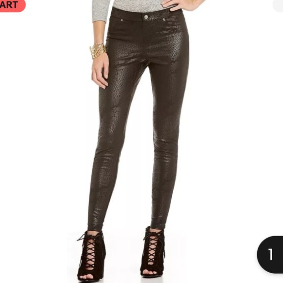 HUE Gold Metallic Python Coated Microsuede Mid-Rise Pockets Black Jegging Large - Picture 3 of 10